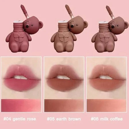 Bear Keychain Lip Tint Set - 6pcs Matte Lipstick