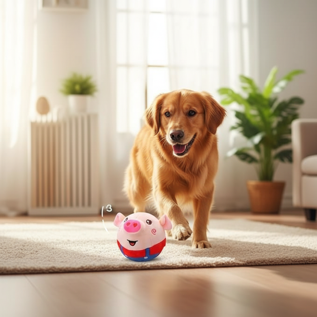 Dog Playing with Piggy Ball