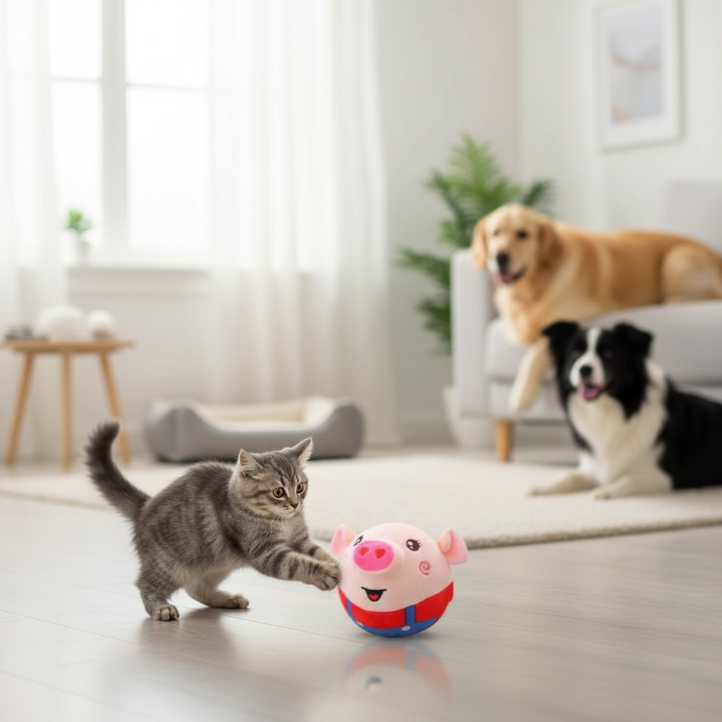 Cat Playing with Piggy Ball