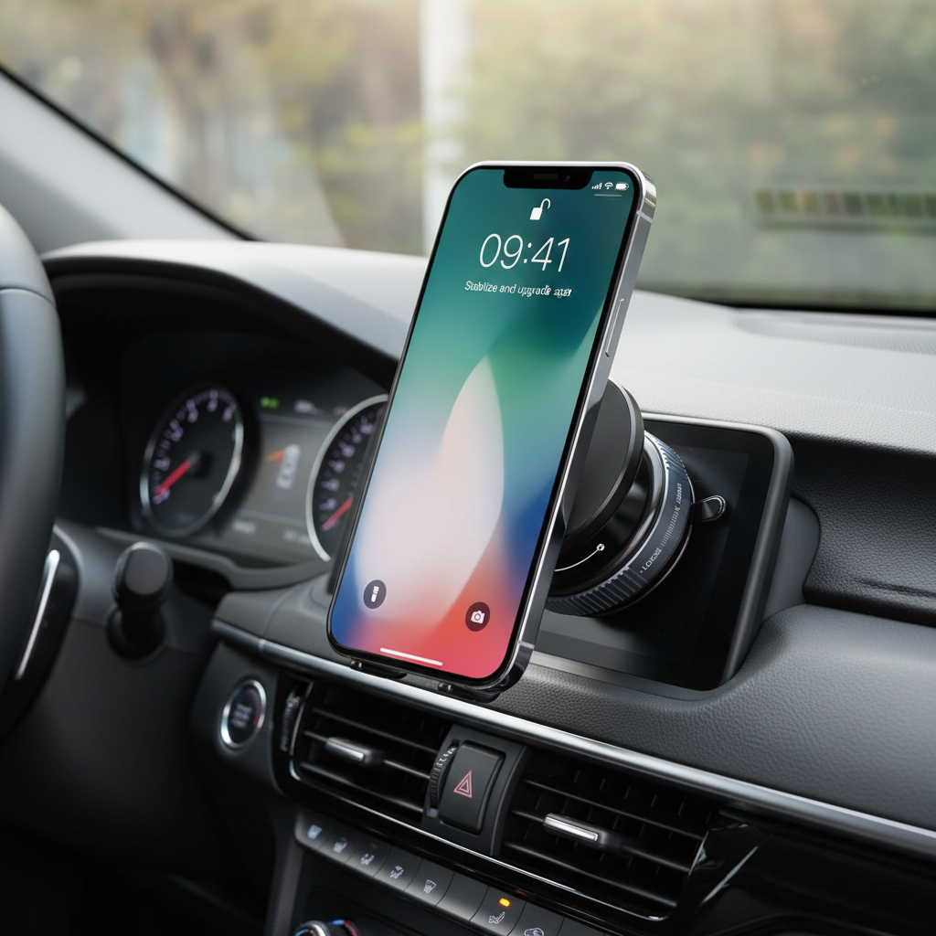 Magnetic Phone Holder on Car Dashboard