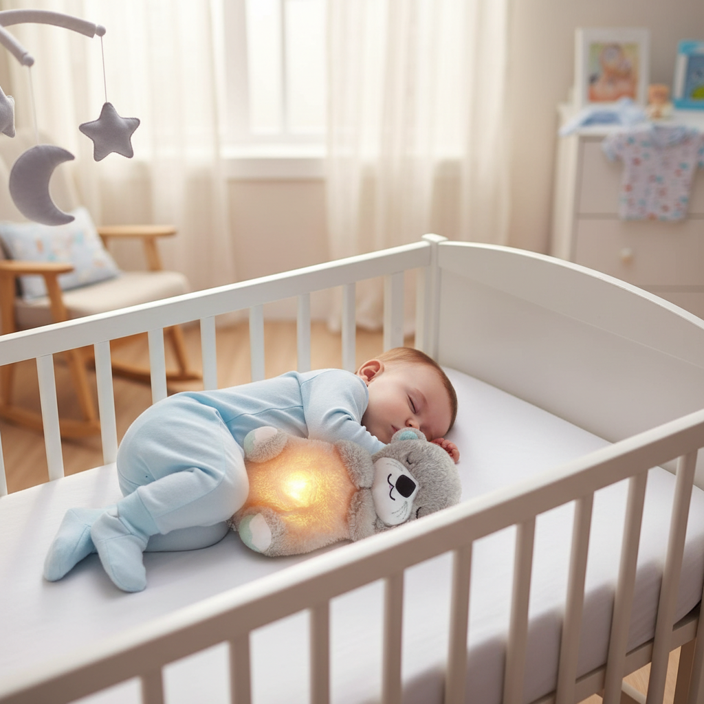 Baby Sleeping with Breathing Teddy Bear