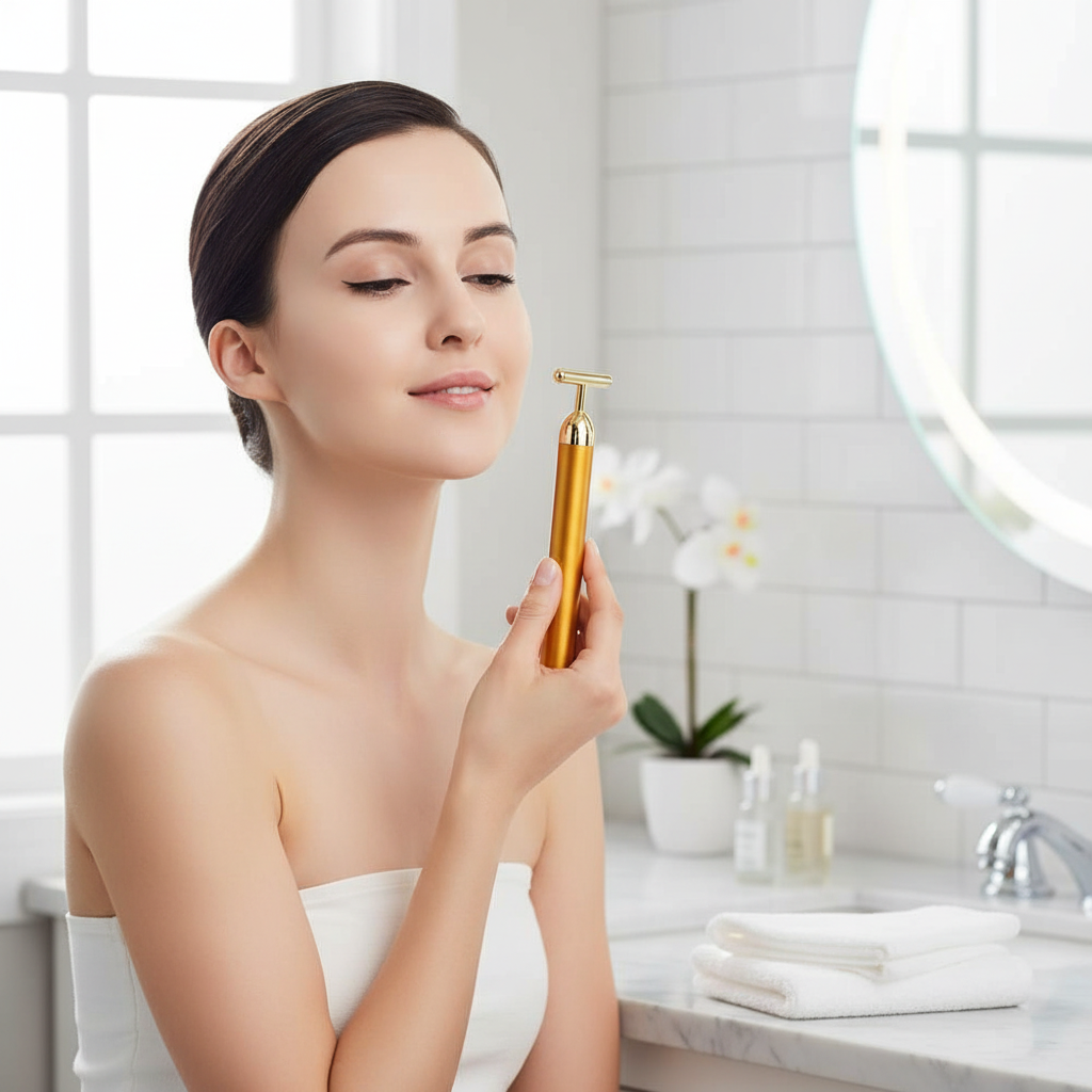 Woman Using Gold Beauty Bar